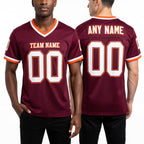 Custom Burgundy White-Orange Mesh Authentic Throwback Football Jersey worn front and back