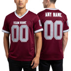 Custom Burgundy Gray-White Mesh Authentic Throwback Football Jersey worn front and back