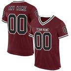 Custom Burgundy Black-White Mesh Authentic Throwback Football Jersey photo 1