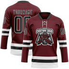 Custom Burgundy Black-White Hockey Lace Neck Jersey photo 2