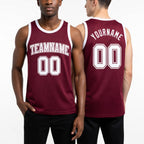 Custom Burgundy White Authentic Basketball Jersey worn front and back