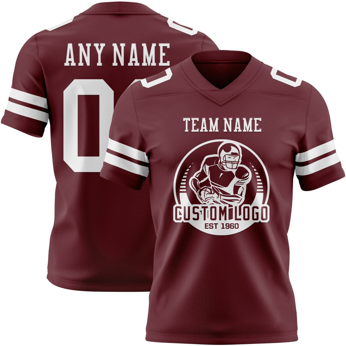 Custom Burgundy White Authentic Football Jersey photo 2