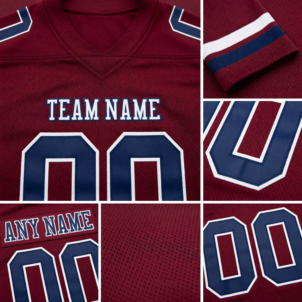 Custom Burgundy Navy-White Authentic Football Jersey detail