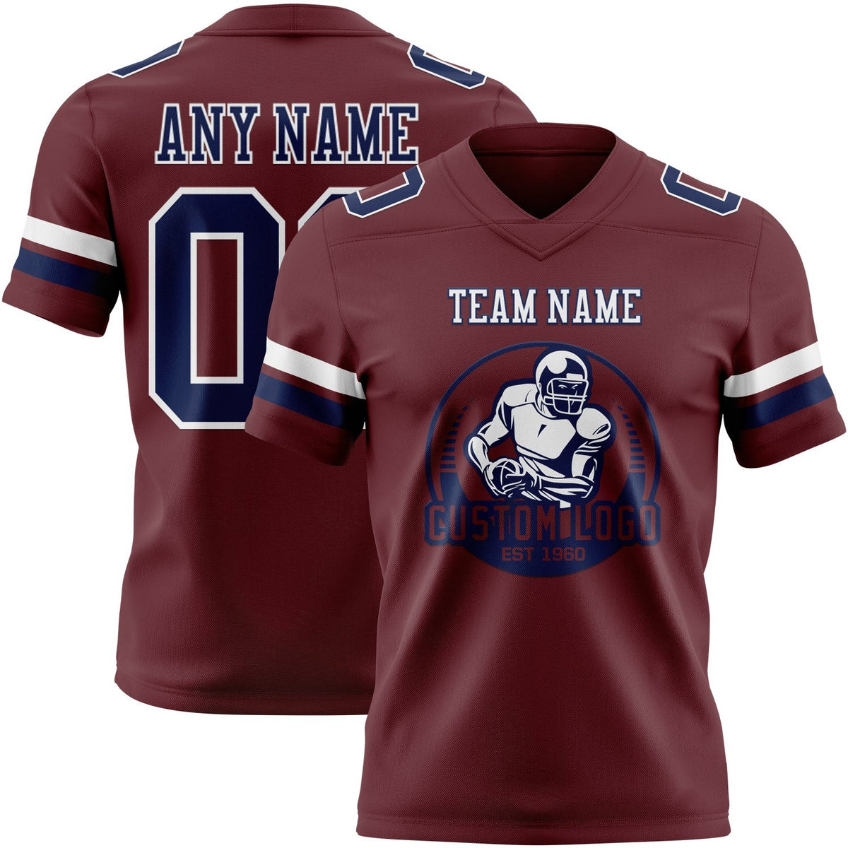 Custom Burgundy Navy-White Authentic Football Jersey photo 2