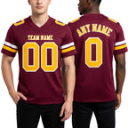 Custom Burgundy Gold-White Authentic Football Jersey worn front and back