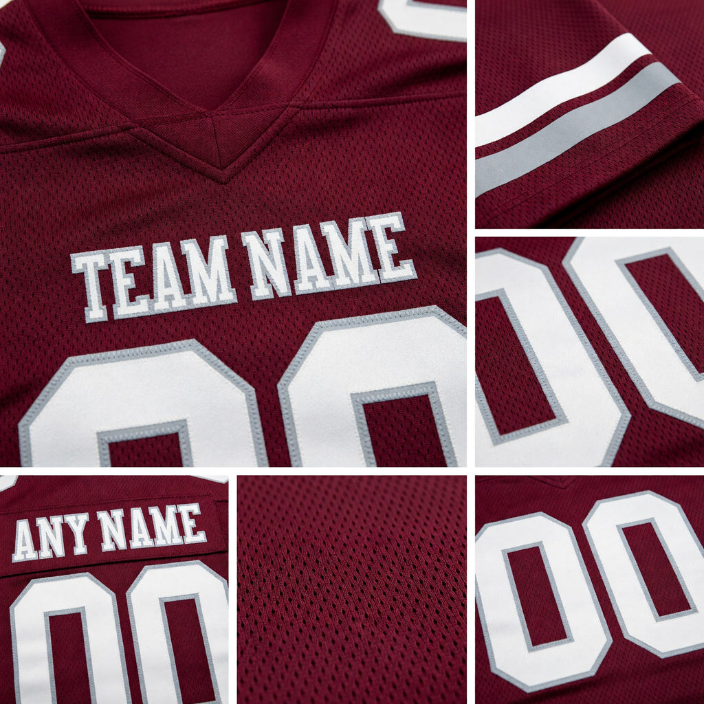Custom Burgundy White-Gray Authentic Football Jersey detail
