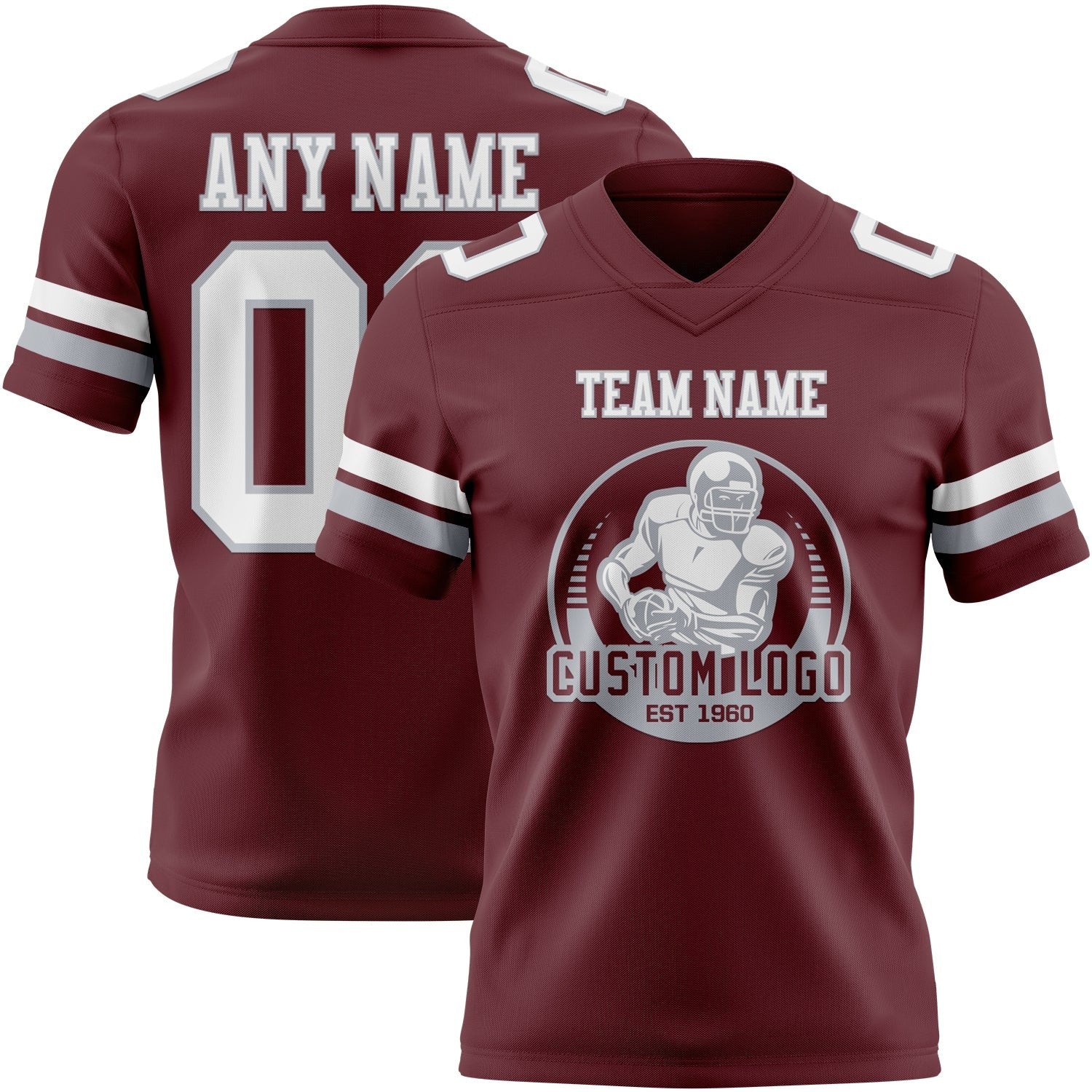 Custom Burgundy White-Gray Authentic Football Jersey photo 2