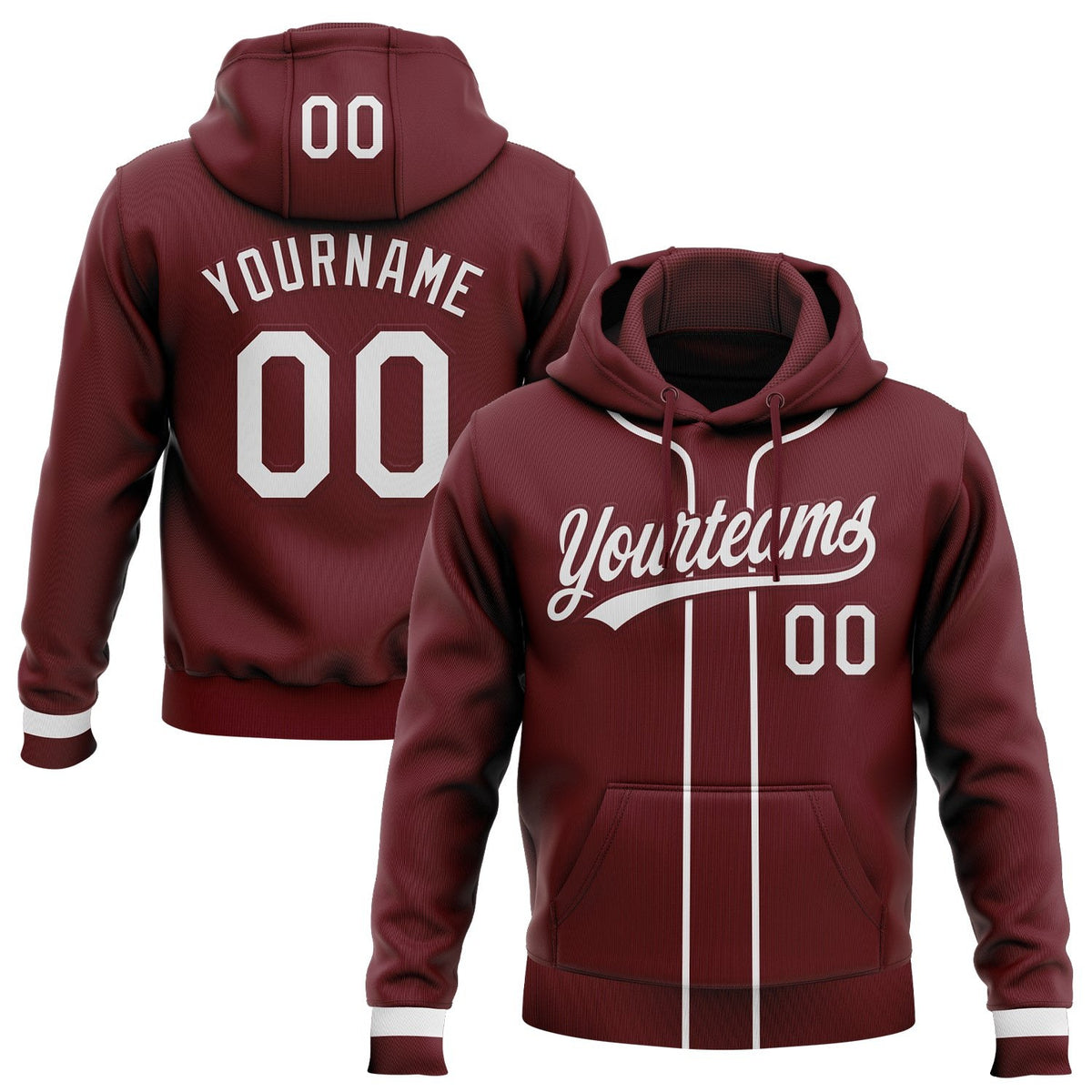 Custom Stitched Burgundy White-Burgundy Baseball Pullover Sweatshirt Hoodie photo 1