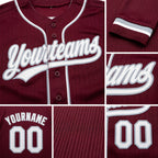 Custom Stitched Burgundy White-Gray Baseball Pullover Sweatshirt Hoodie detail