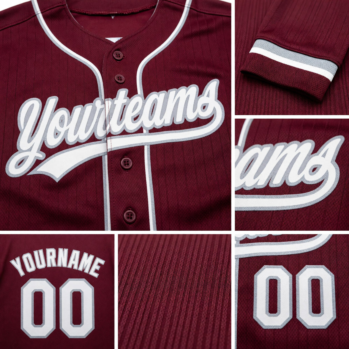 Custom Stitched Burgundy White-Gray Baseball Pullover Sweatshirt Hoodie detail