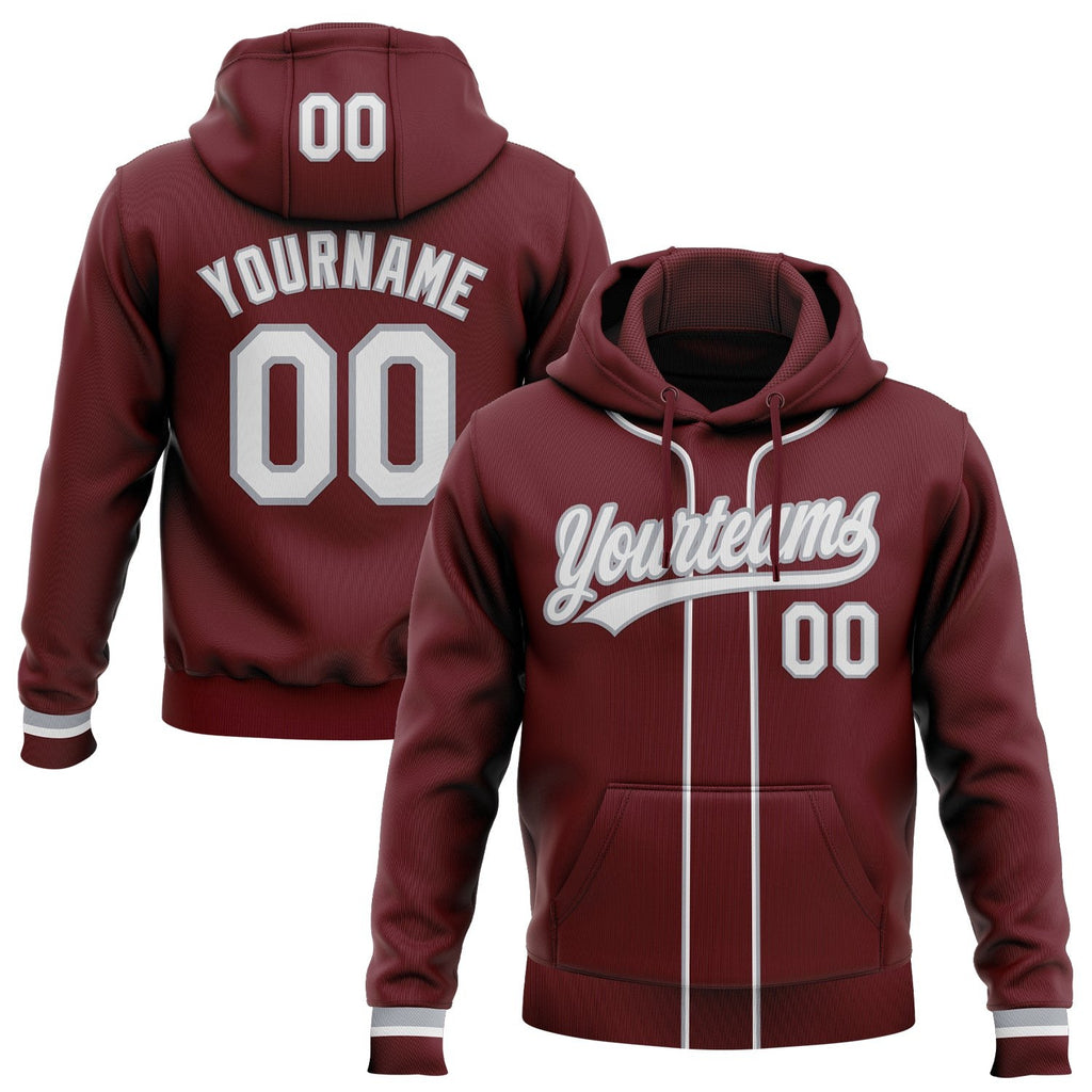 Custom Stitched Burgundy White-Gray Baseball Pullover Sweatshirt Hoodie photo 1