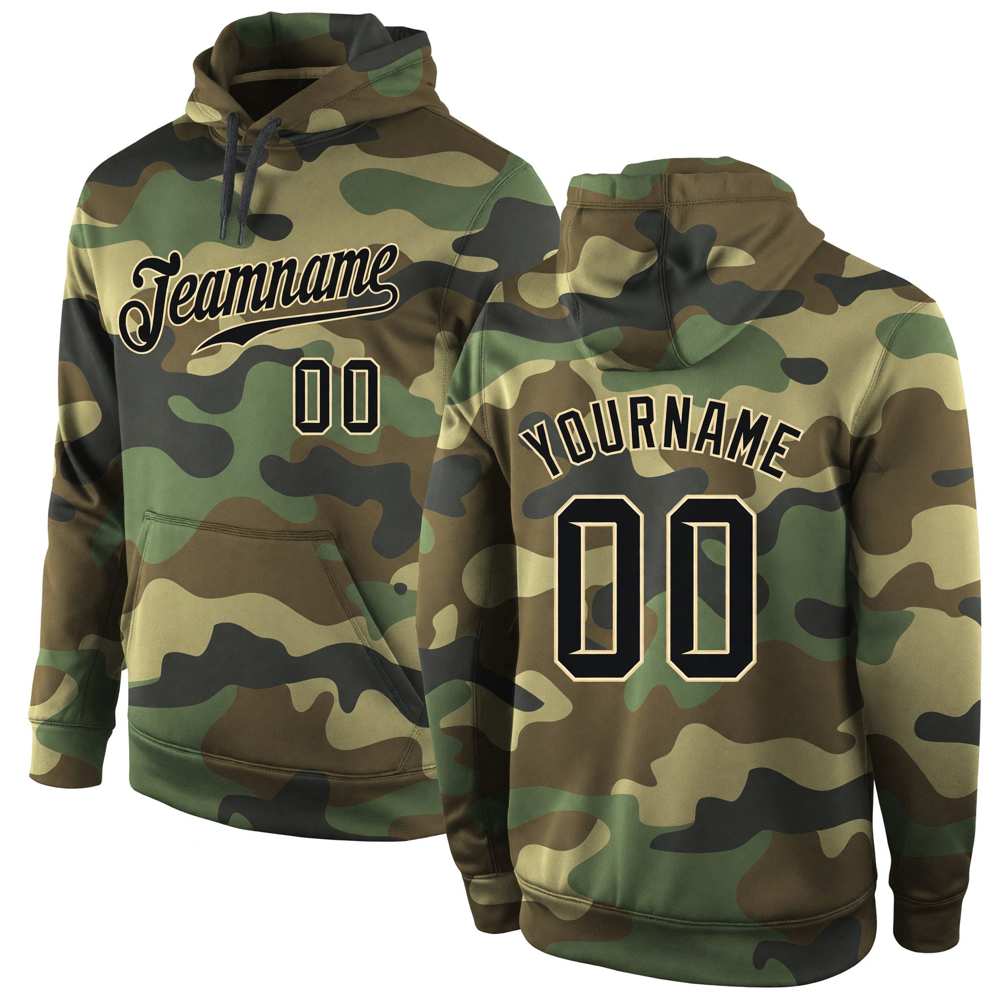 Custom Stitched Camo Black-Cream Sports Pullover Sweatshirt Salute To Service Hoodie