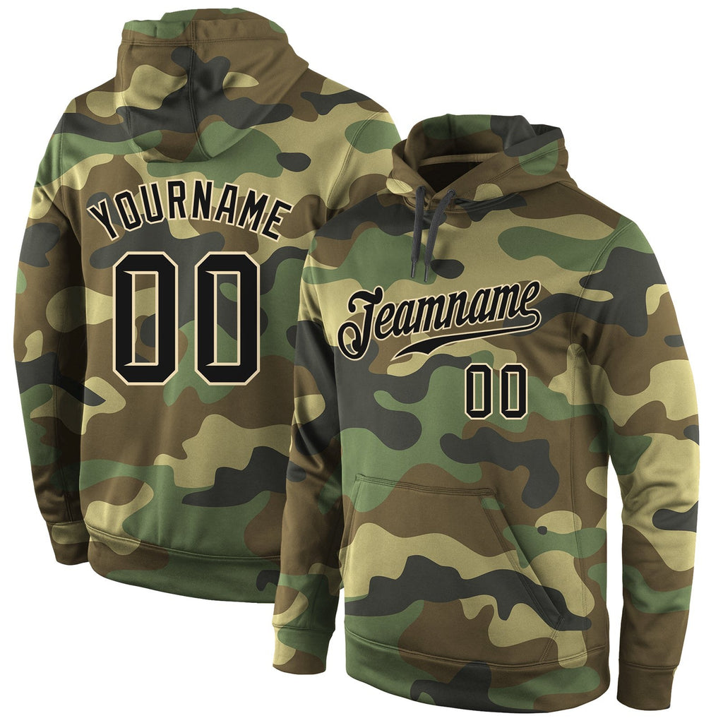 Custom Stitched Camo Black-Cream Sports Pullover Sweatshirt Salute To Service Hoodie photo 1