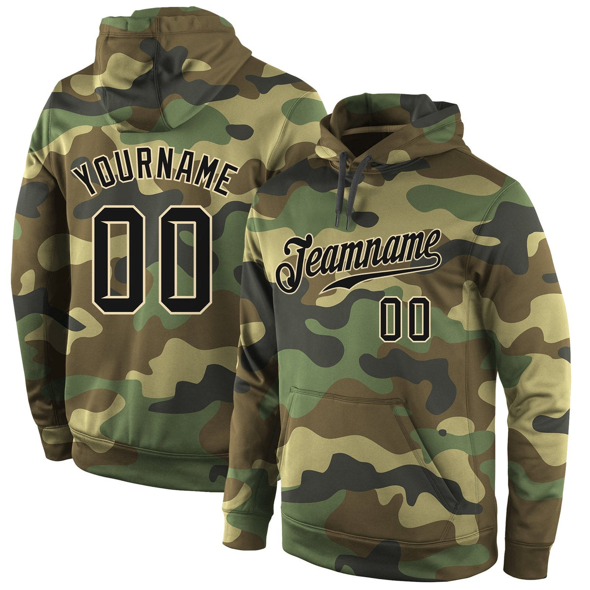 Custom Stitched Camo Black-Cream Sports Pullover Sweatshirt Salute To Service Hoodie photo 1