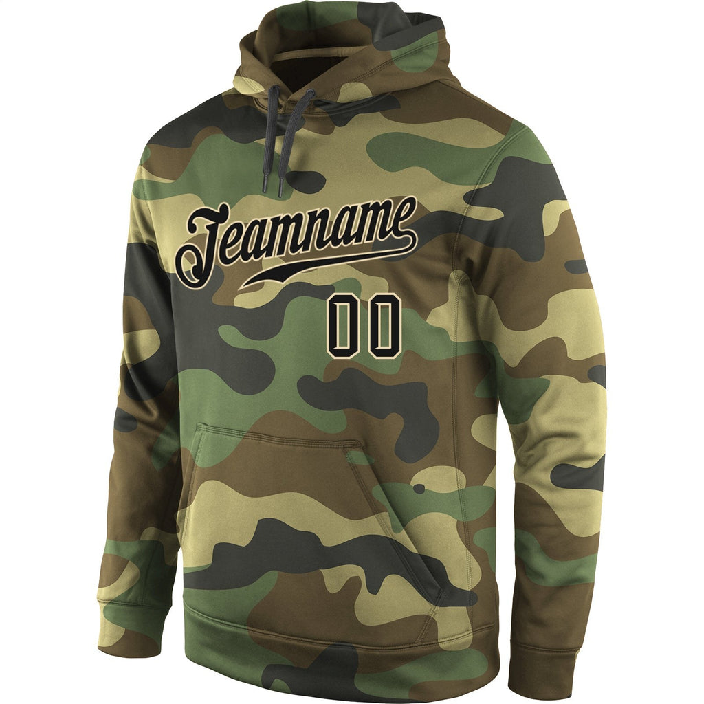 Custom Stitched Camo Black-Cream Sports Pullover Sweatshirt Salute To Service Hoodie photo 3