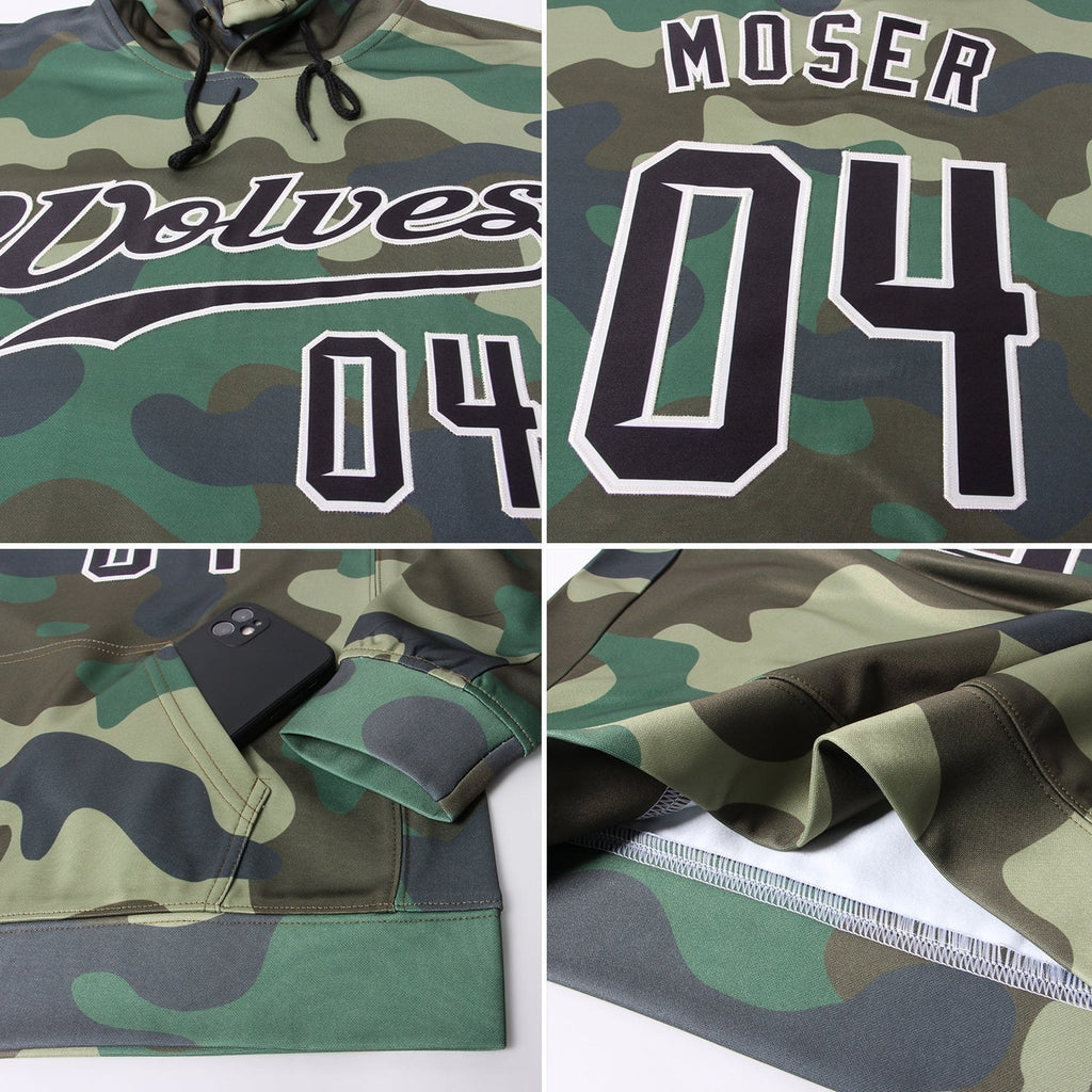 Custom Stitched Camo Black-Cream Sports Pullover Sweatshirt Salute To Service Hoodie photo 7
