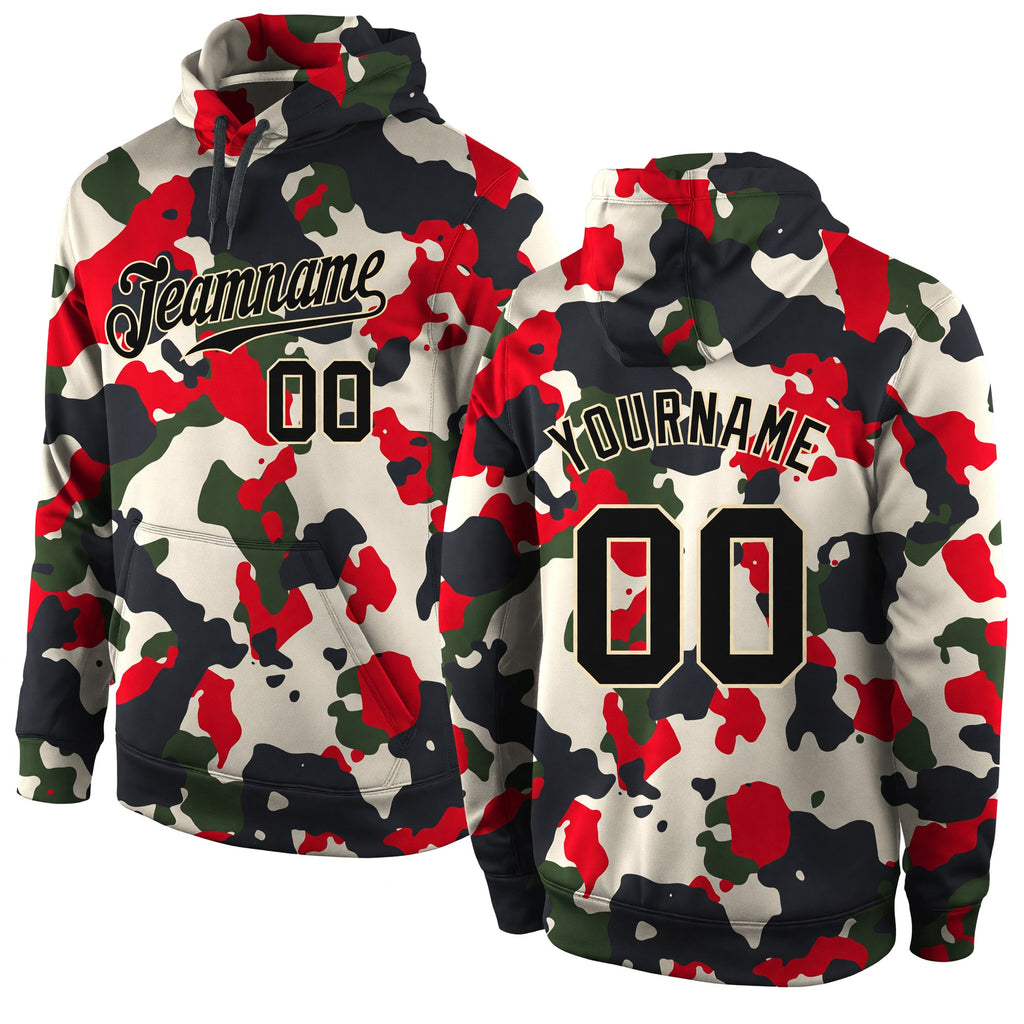 Custom Stitched Camo Black-Cream Sports Pullover Sweatshirt Salute To Service Hoodie