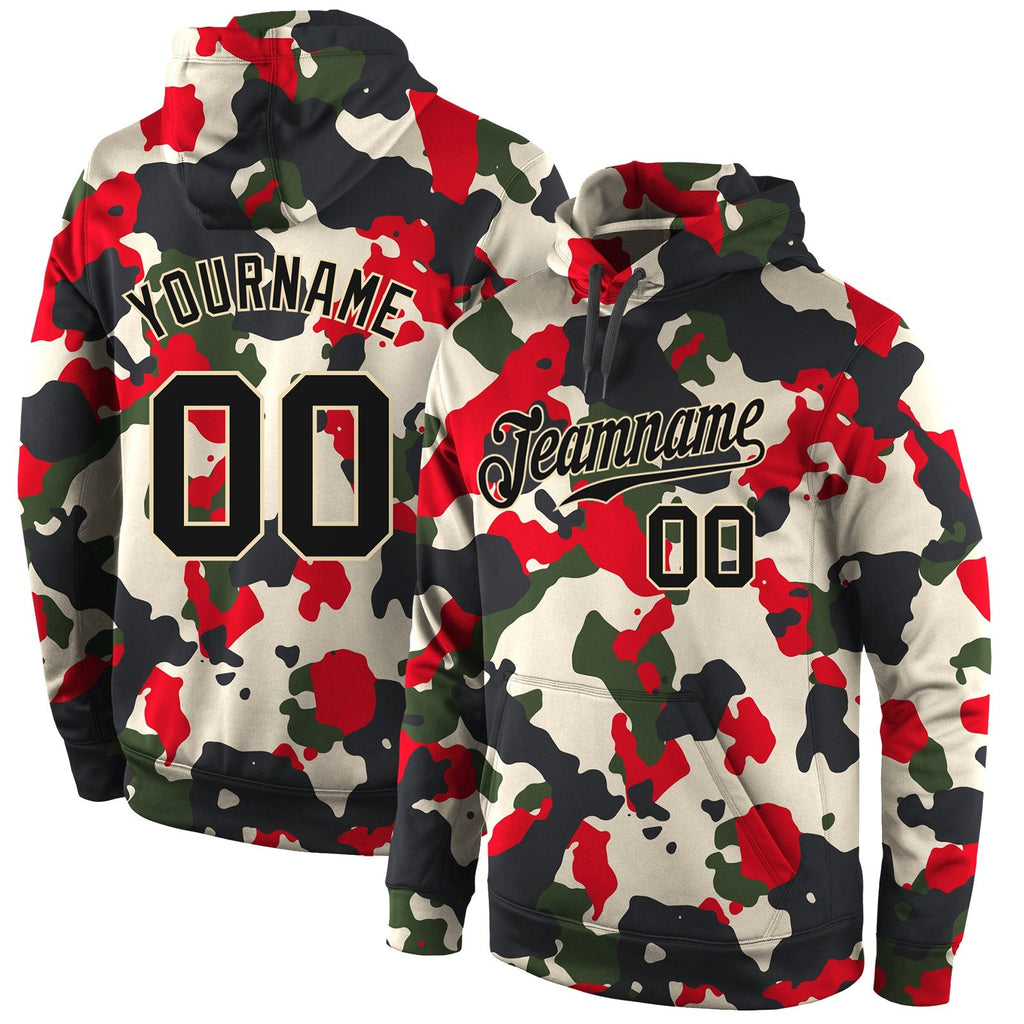 Custom Stitched Camo Black-Cream Sports Pullover Sweatshirt Salute To Service Hoodie photo 1