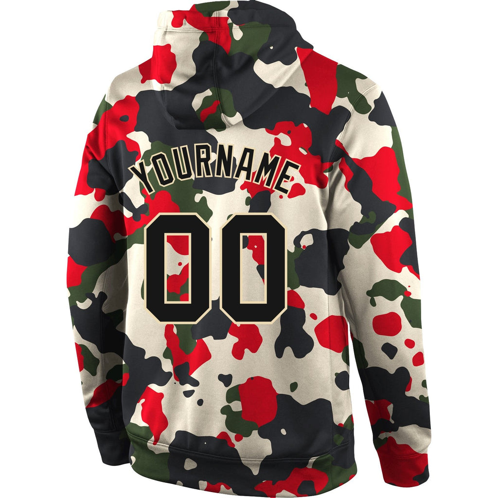 Custom Stitched Camo Black-Cream Sports Pullover Sweatshirt Salute To Service Hoodie photo 3
