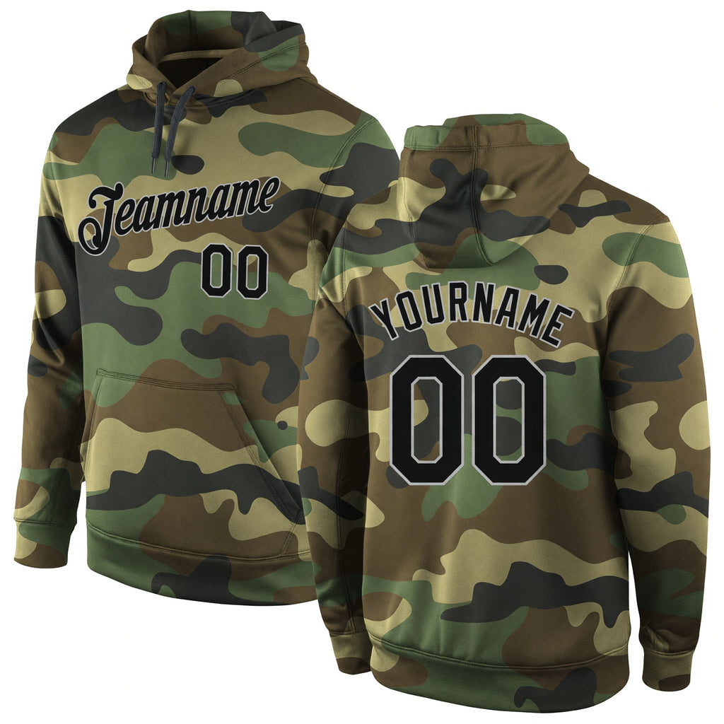 Custom Stitched Camo Black-Gray Sports Pullover Sweatshirt Salute To Service Hoodie