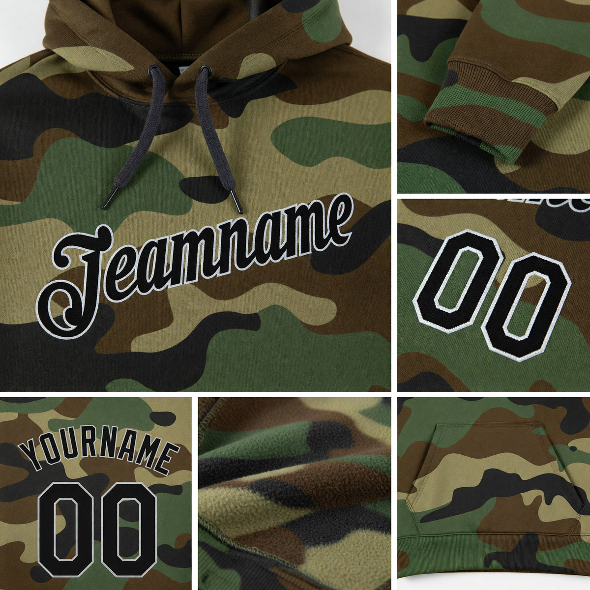 Custom Stitched Camo Black-Gray Sports Pullover Sweatshirt Salute To Service Hoodie detail