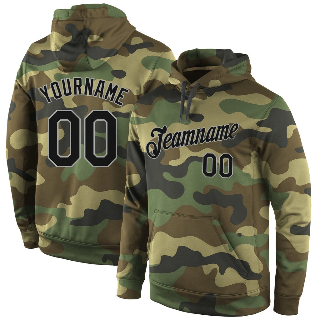 Custom Stitched Camo Black-Gray Sports Pullover Sweatshirt Salute To Service Hoodie photo 1