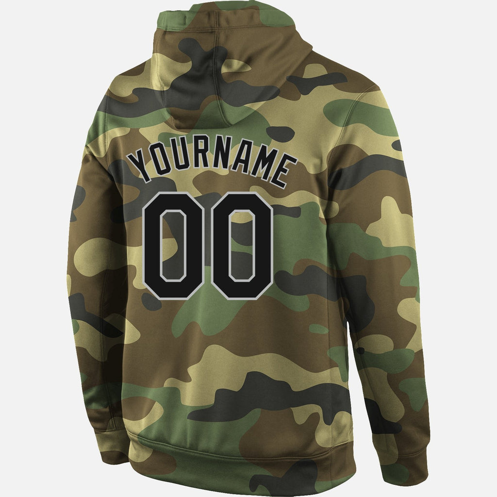 Custom Stitched Camo Black-Gray Sports Pullover Sweatshirt Salute To Service Hoodie photo 3
