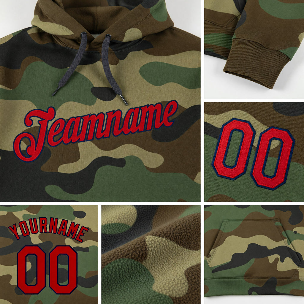 Custom Stitched Camo Red-Navy Sports Pullover Sweatshirt Salute To Service Hoodie detail