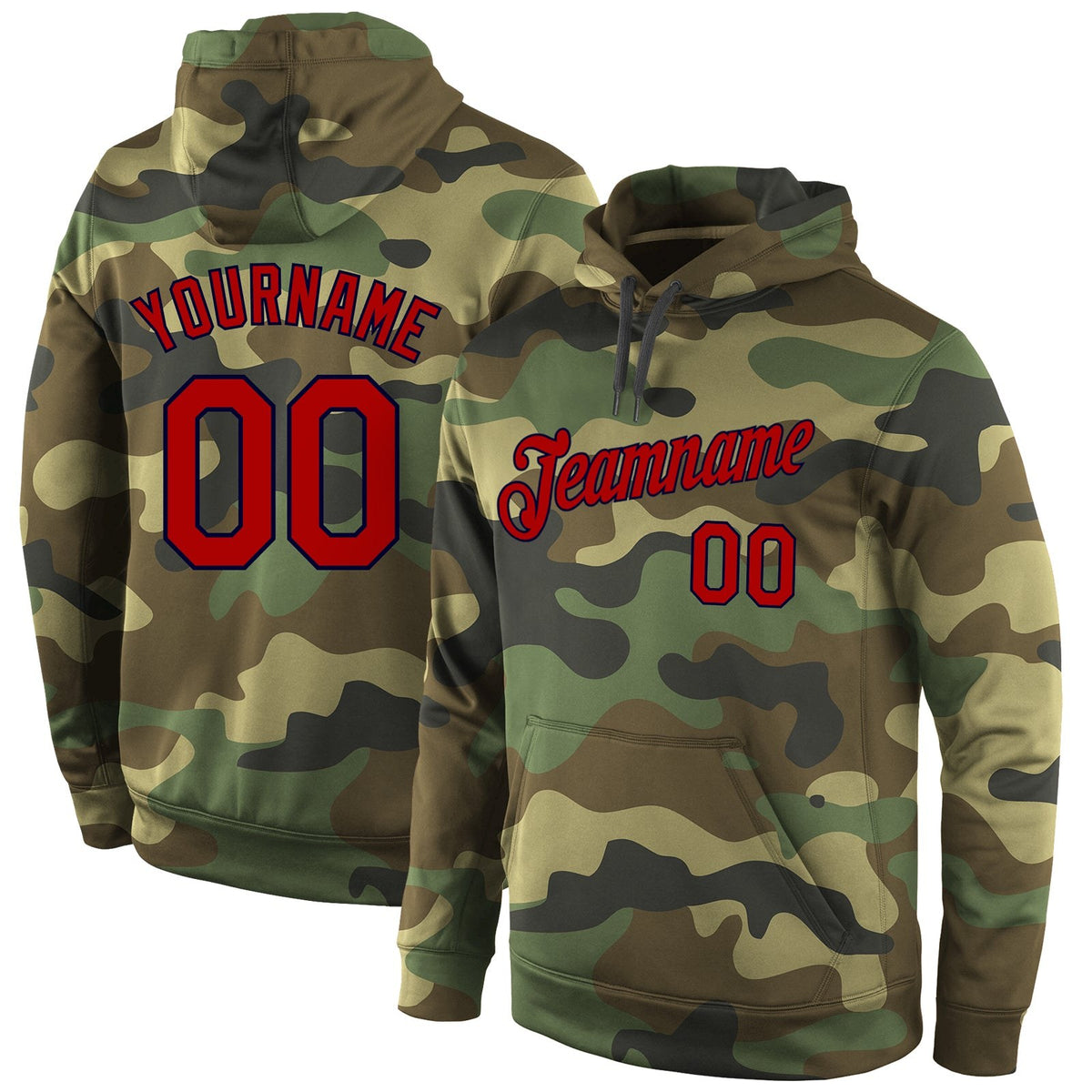 Custom Stitched Camo Red-Navy Sports Pullover Sweatshirt Salute To Service Hoodie photo 1