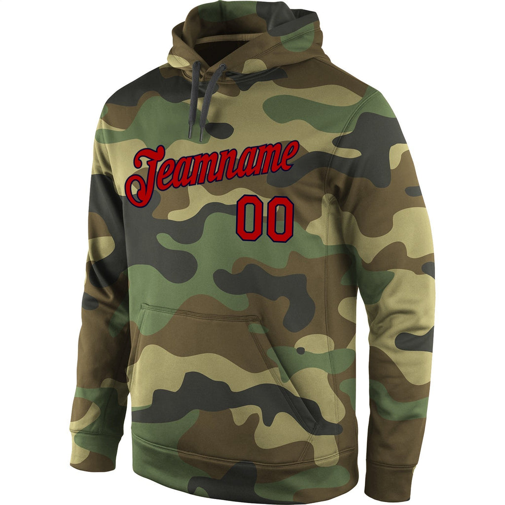 Custom Stitched Camo Red-Navy Sports Pullover Sweatshirt Salute To Service Hoodie photo 2