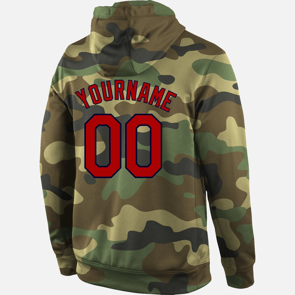 Custom Stitched Camo Red-Navy Sports Pullover Sweatshirt Salute To Service Hoodie photo 3