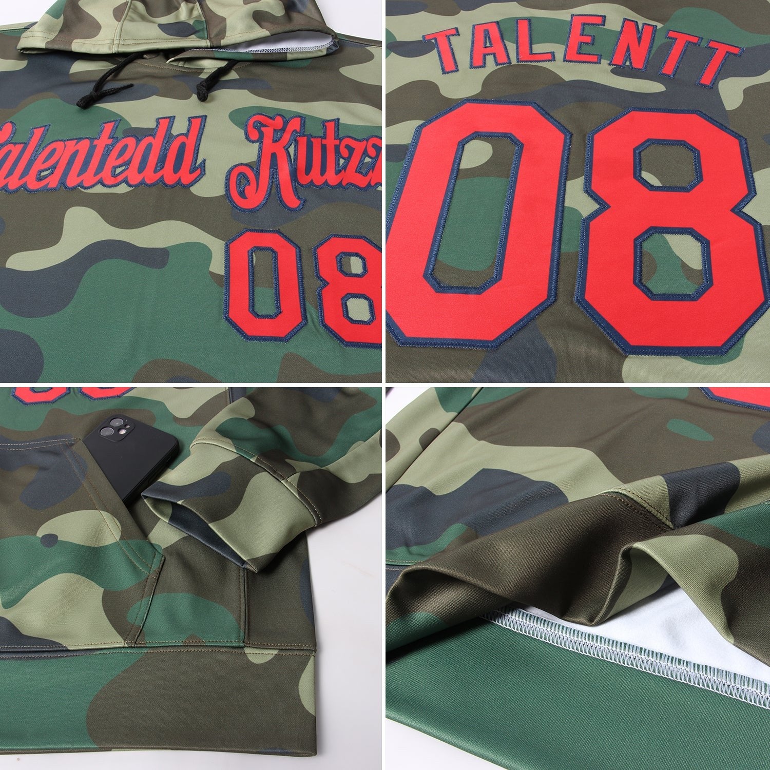 Custom Stitched Camo Red-Navy Sports Pullover Sweatshirt Salute To Service Hoodie photo 6