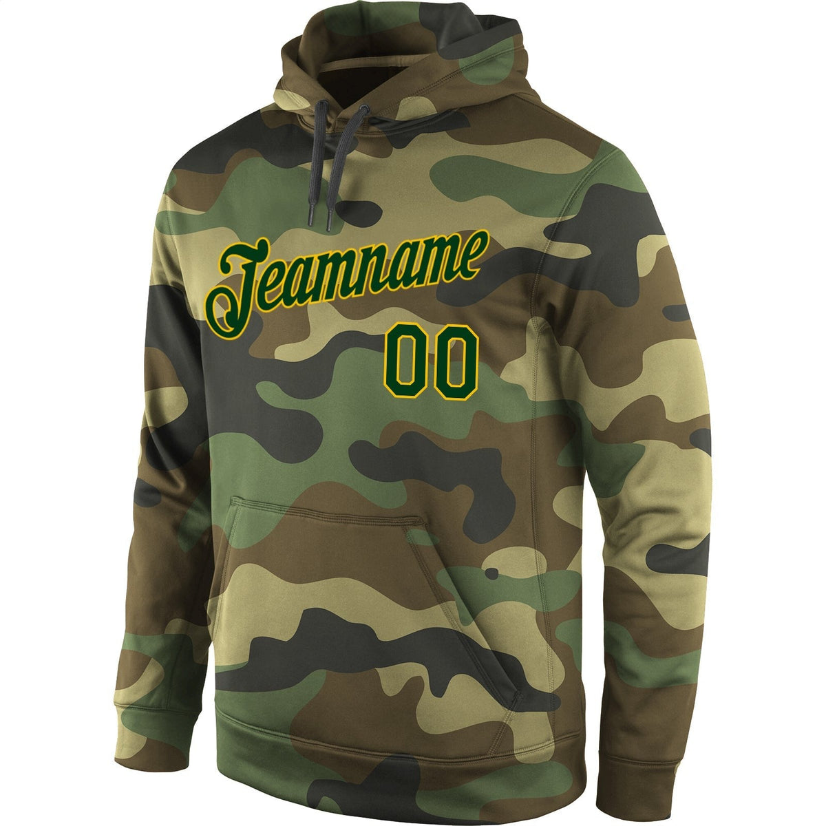 Custom Stitched Camo Green-Gold Sports Pullover Sweatshirt Salute To Service Hoodie photo 2