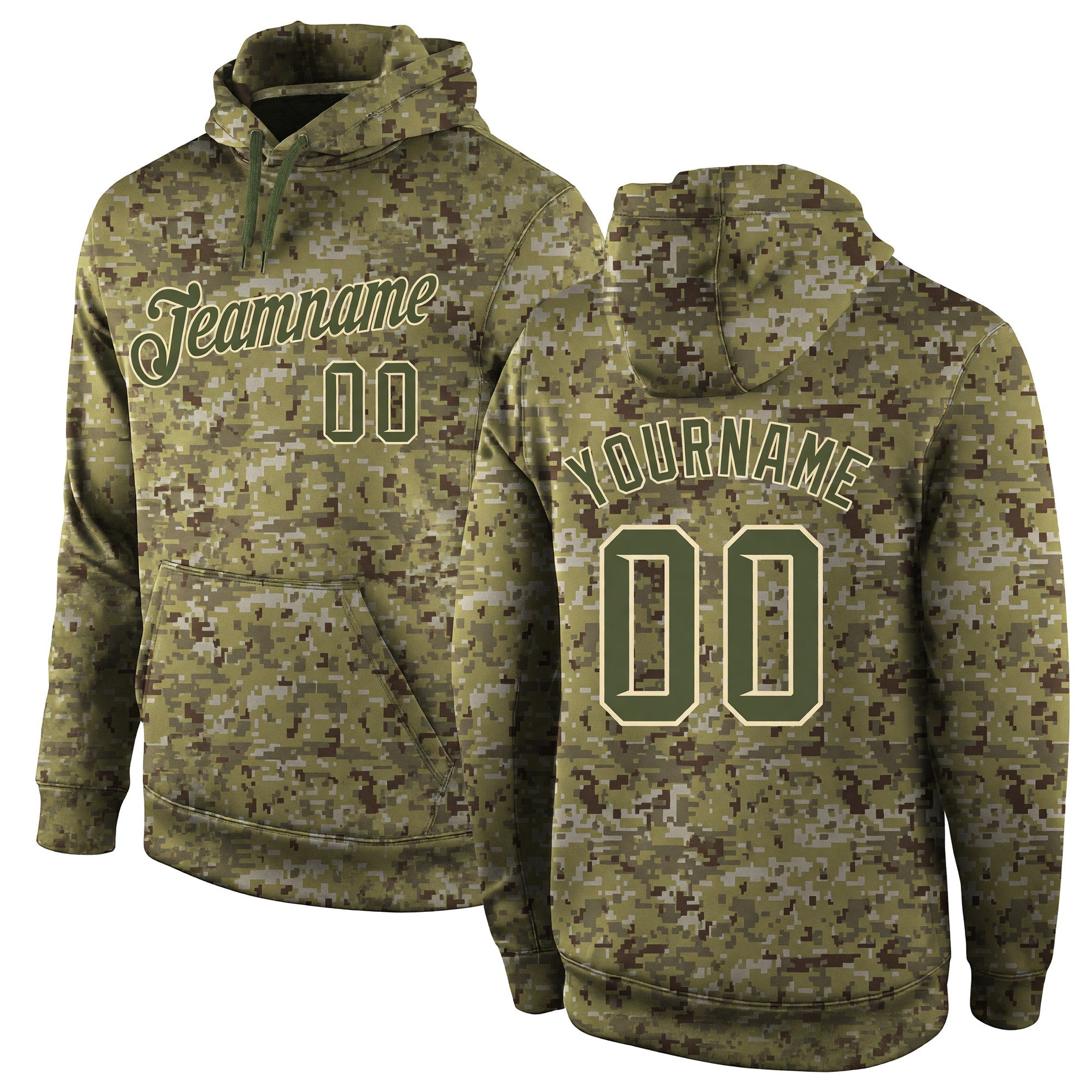 Custom Stitched Camo Olive-Cream Sports Pullover Sweatshirt Salute To Service Hoodie