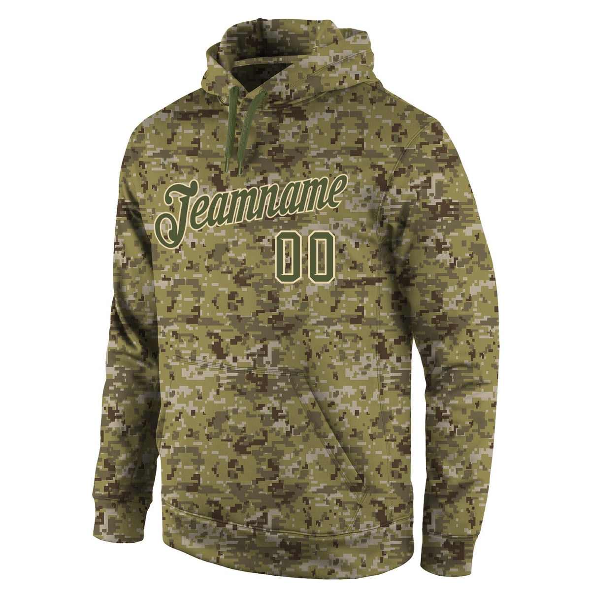 Custom Stitched Camo Olive-Cream Sports Pullover Sweatshirt Salute To Service Hoodie photo 2