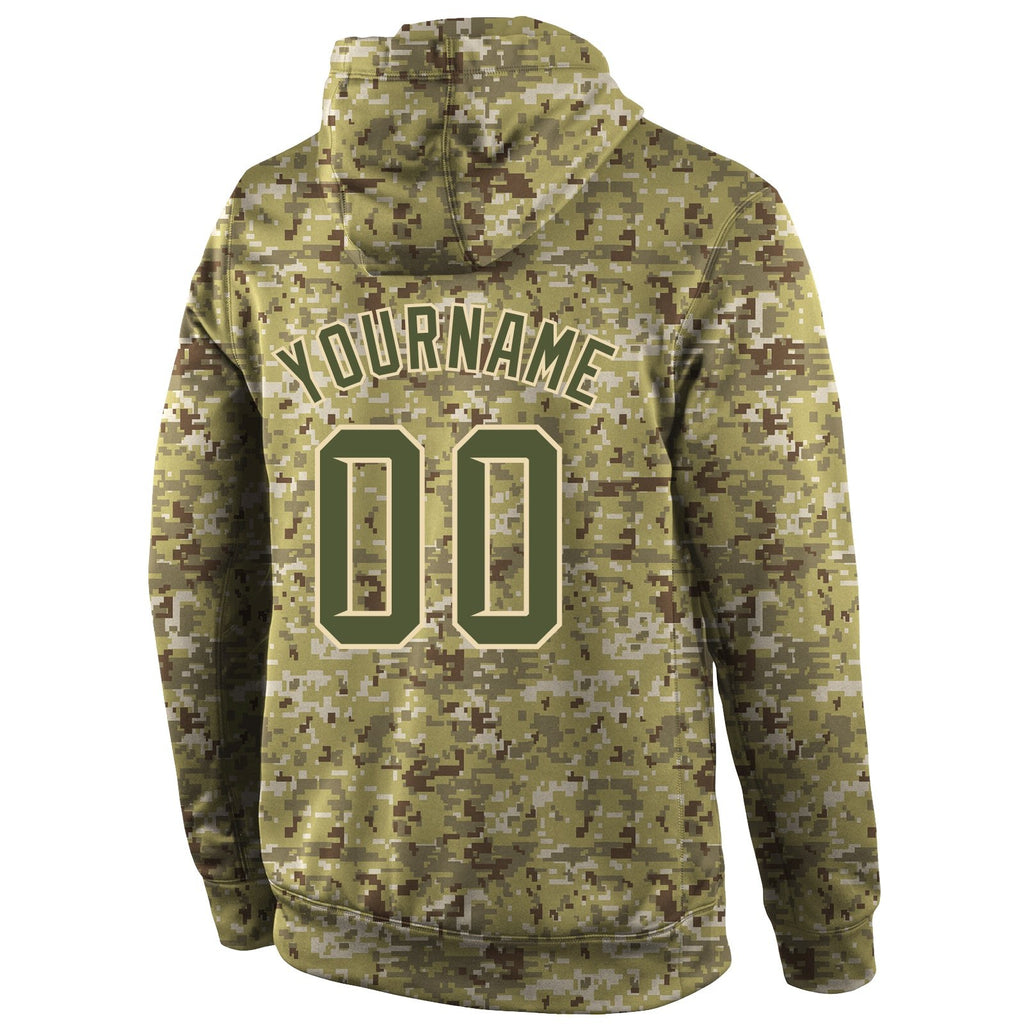 Custom Stitched Camo Olive-Cream Sports Pullover Sweatshirt Salute To Service Hoodie photo 3