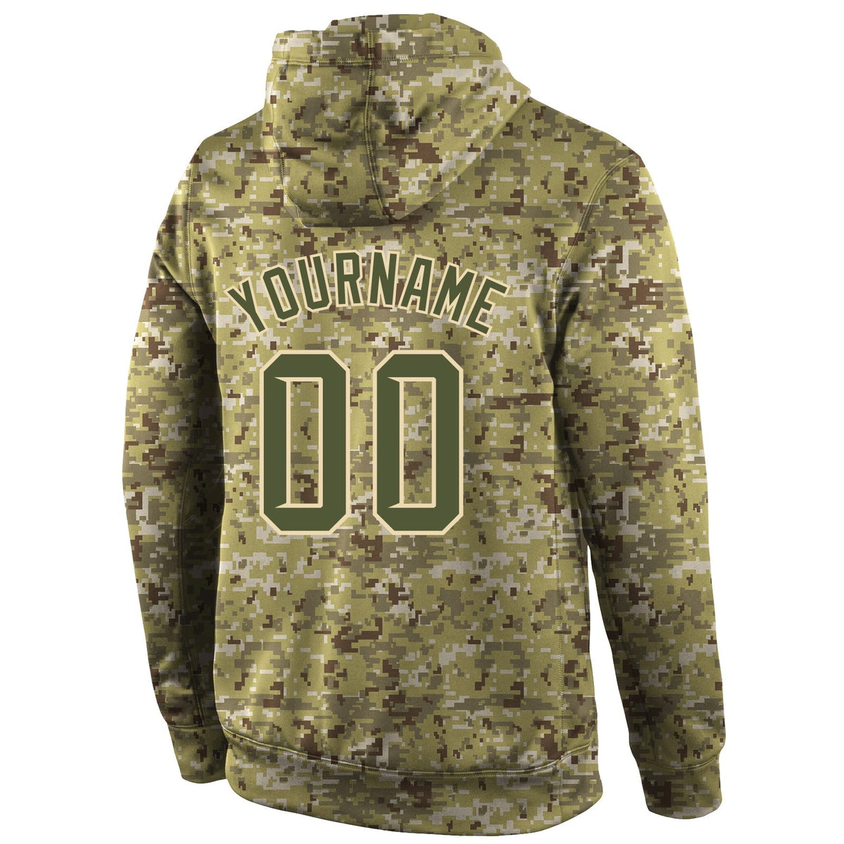 Custom Stitched Camo Olive-Cream Sports Pullover Sweatshirt Salute To Service Hoodie photo 3