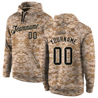 Custom Stitched Camo Black-Cream Sports Pullover Sweatshirt Salute To Service Hoodie