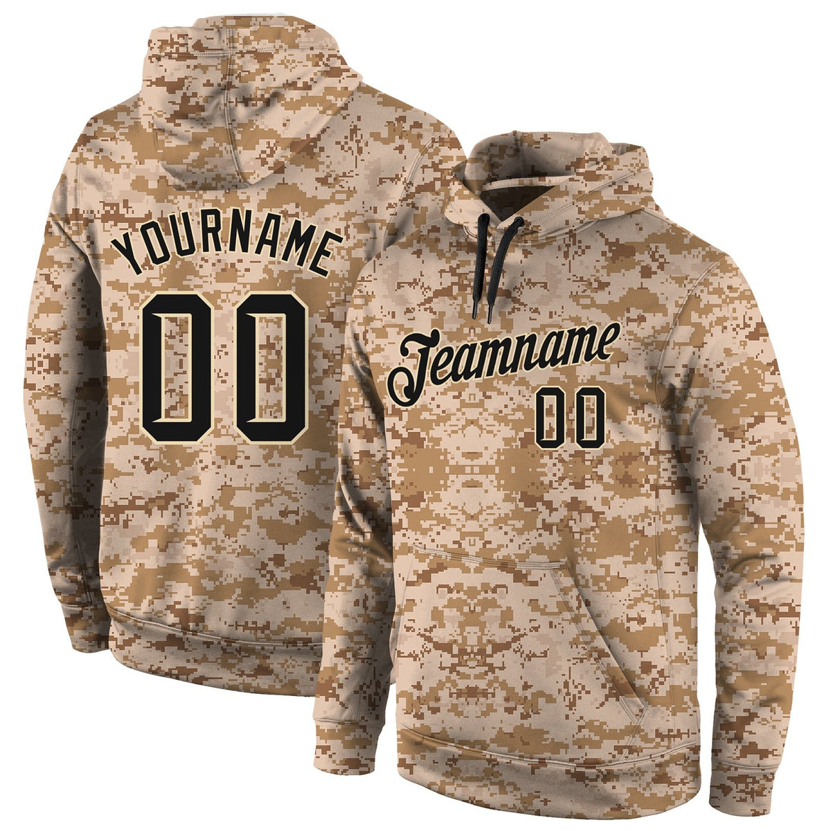 Custom Stitched Camo Black-Cream Sports Pullover Sweatshirt Salute To Service Hoodie photo 1