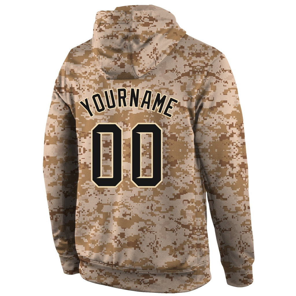 Custom Stitched Camo Black-Cream Sports Pullover Sweatshirt Salute To Service Hoodie photo 3