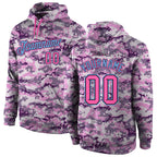Custom Stitched Camo Pink-Light Blue Sports Pullover Sweatshirt Salute To Service Hoodie