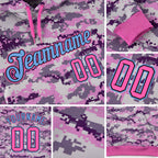 Custom Stitched Camo Pink-Light Blue Sports Pullover Sweatshirt Salute To Service Hoodie detail