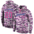 Custom Stitched Camo Pink-Light Blue Sports Pullover Sweatshirt Salute To Service Hoodie photo 1