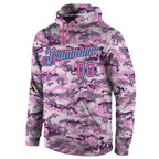 Custom Stitched Camo Pink-Light Blue Sports Pullover Sweatshirt Salute To Service Hoodie photo 2