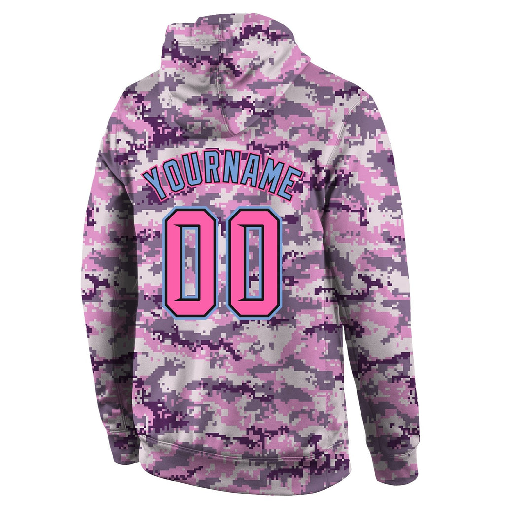 Custom Stitched Camo Pink-Light Blue Sports Pullover Sweatshirt Salute To Service Hoodie photo 3