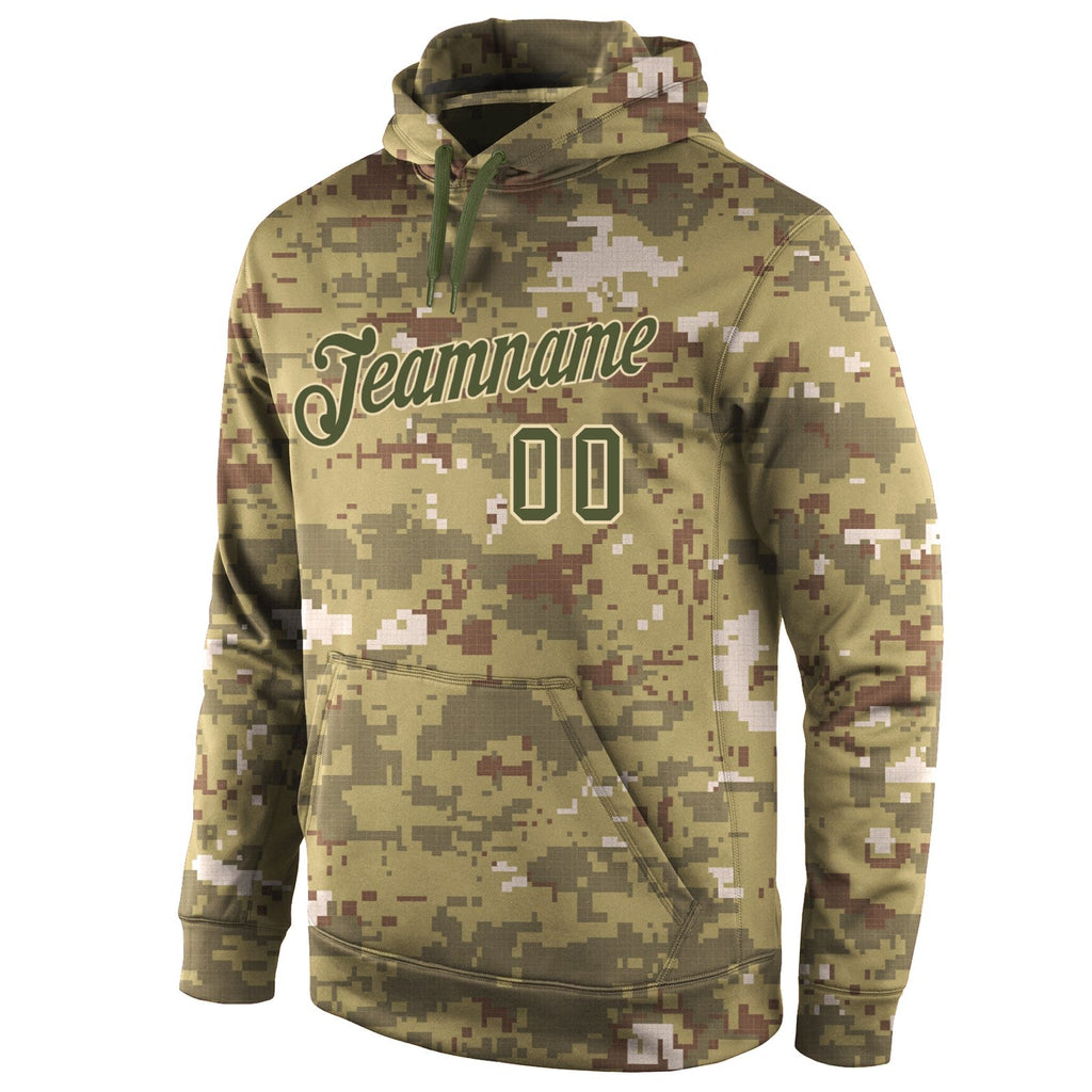 Custom Stitched Camo Olive-Cream Sports Pullover Sweatshirt Salute To Service Hoodie photo 2