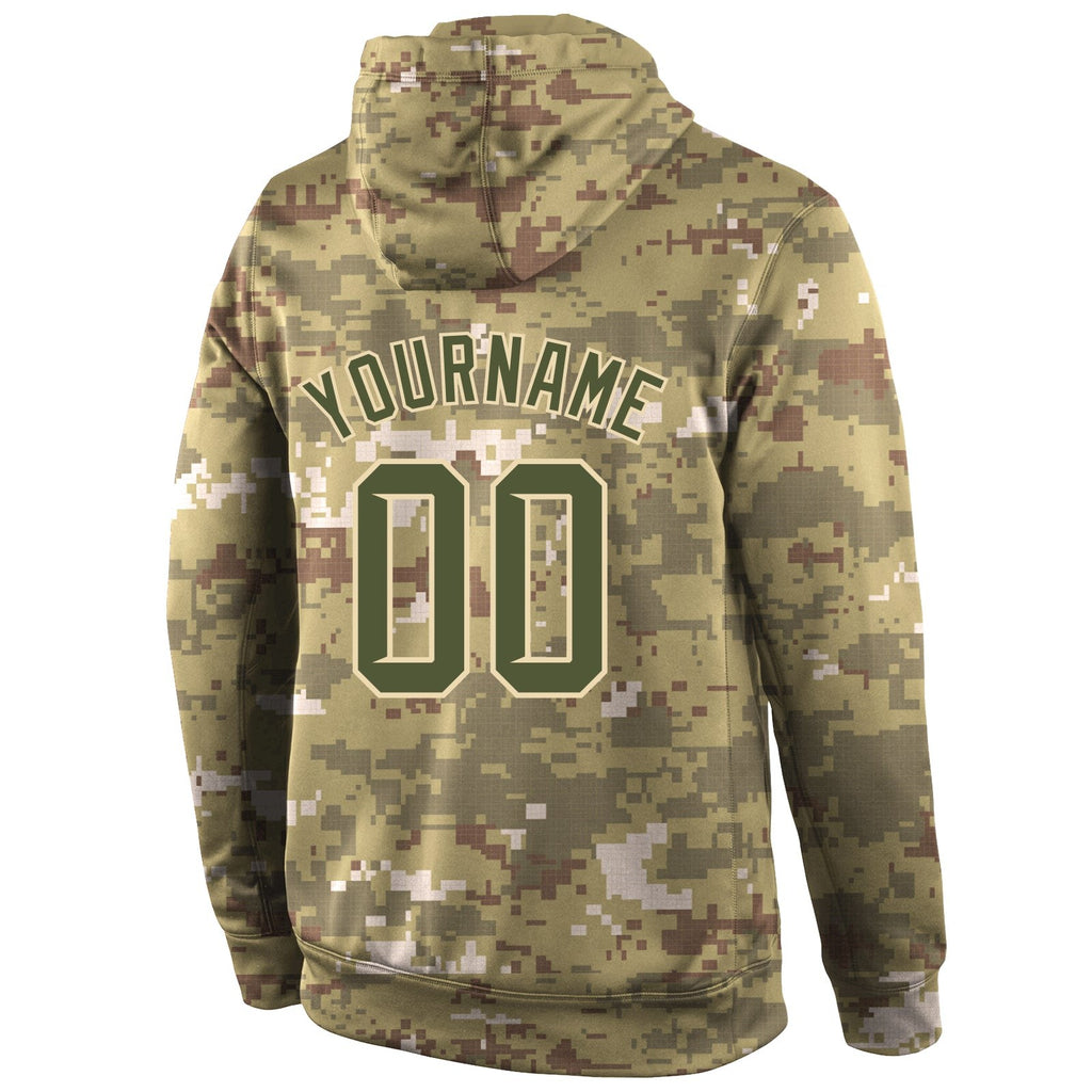 Custom Stitched Camo Olive-Cream Sports Pullover Sweatshirt Salute To Service Hoodie photo 3