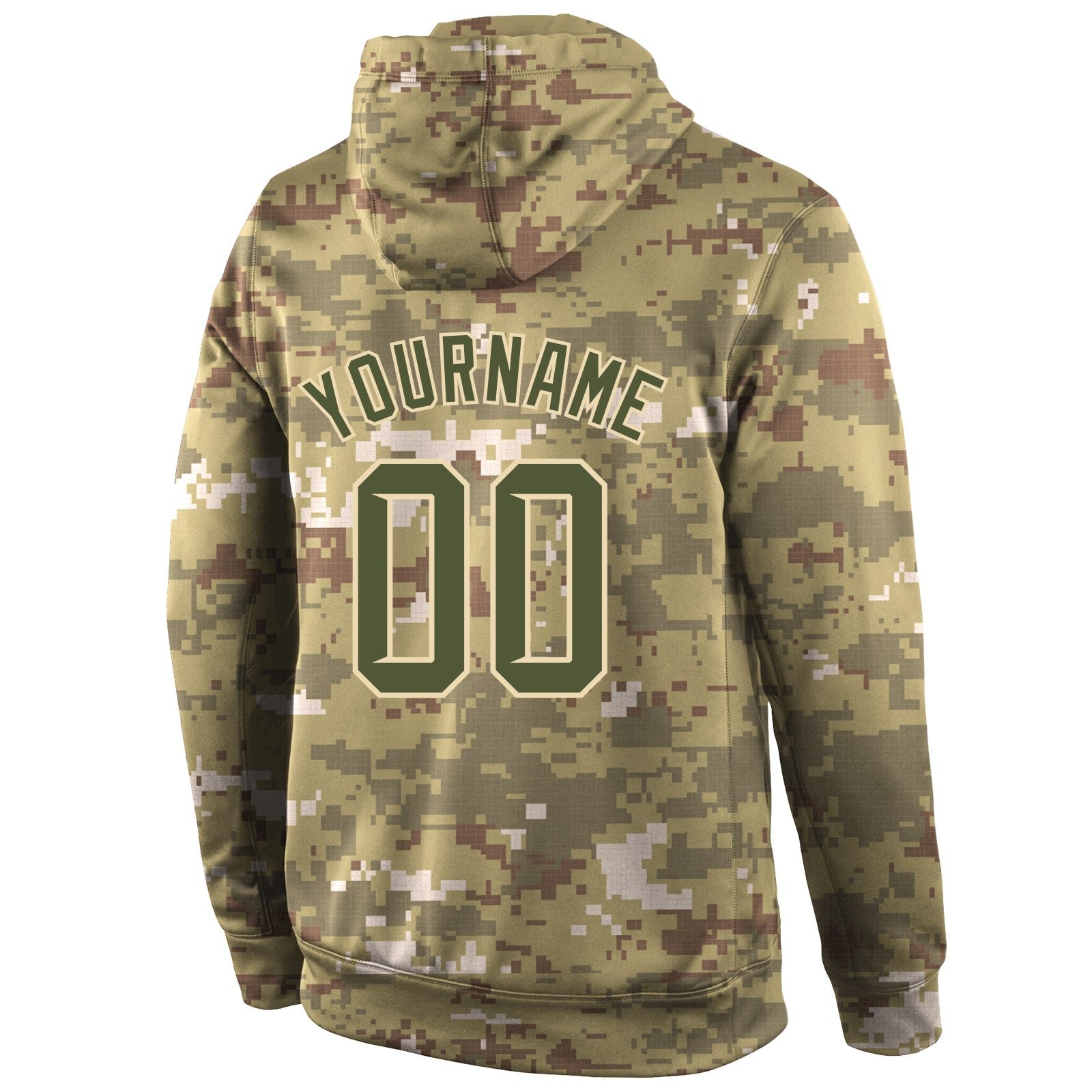 Custom Stitched Camo Olive-Cream Sports Pullover Sweatshirt Salute To Service Hoodie photo 3