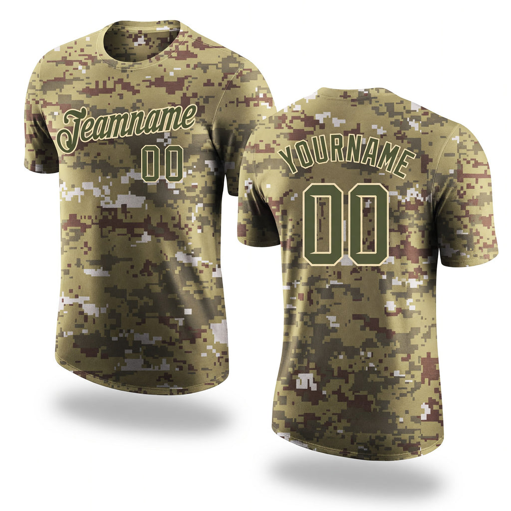 Custom Camo Olive-Cream Performance Salute To Service T-Shirt
