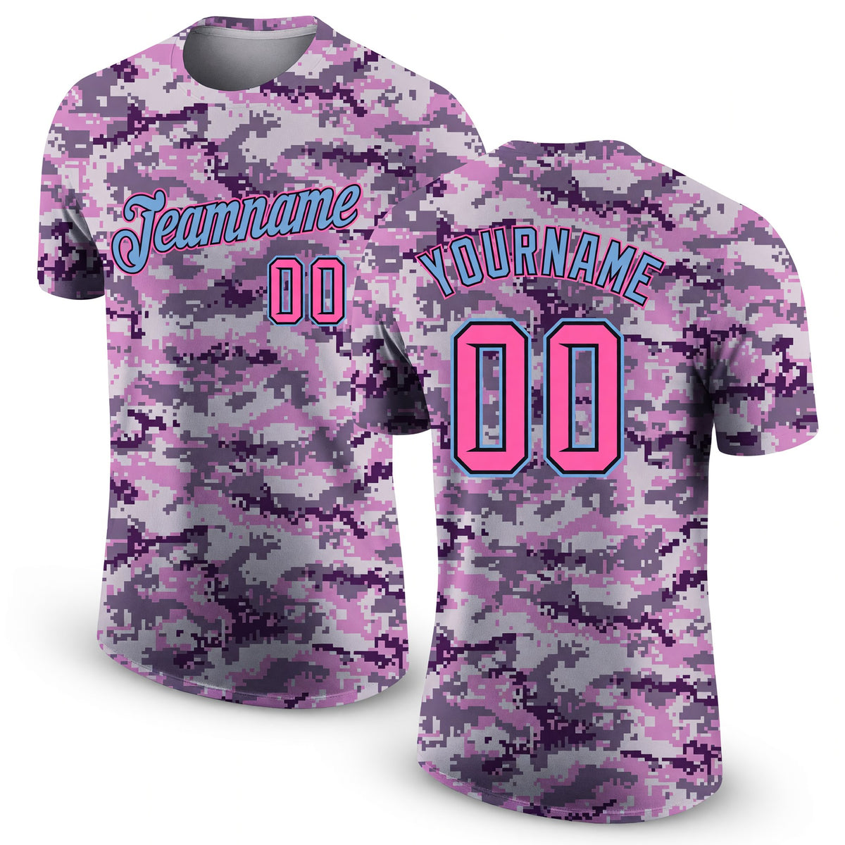 Custom Camo Pink-Light Blue Performance Salute To Service T-Shirt
